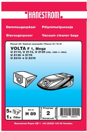 Dammsugarp�sar Volta F 1 Mega U 2110 U 2115 U 2125 U 2130