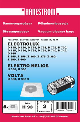 Dammsugarp�sar Electrolux D 715 Elektro Helios U 358 U 360 Volta U 360