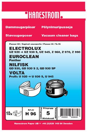 Dammsugarp�sar Electrolux UZ 920 Euroclean Nilfisk GD 930 Volta U 920 U 930