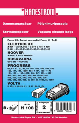Dammsugarp�sar Electrolux Hoover Husqvarna Progress Volta